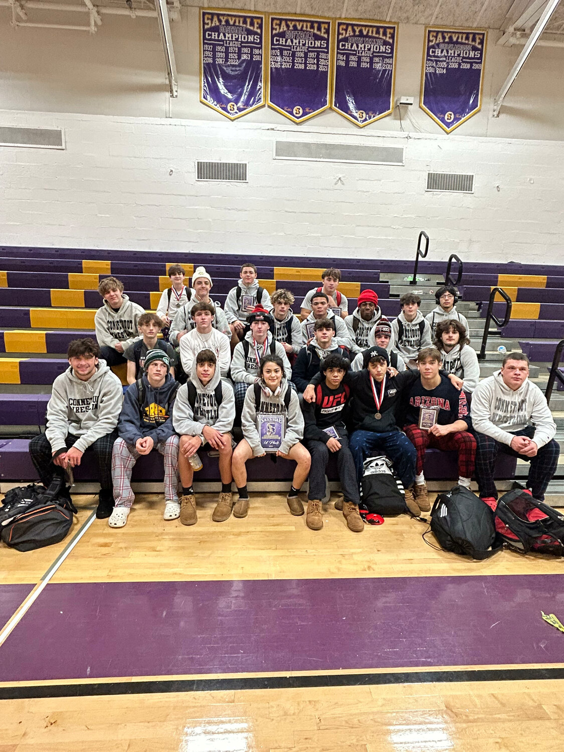 The Connetquot wrestling team took first place honors in the Sayville Invitational wrestling tournament. Sixteen Connetquot wrestlers placed to secure the team win